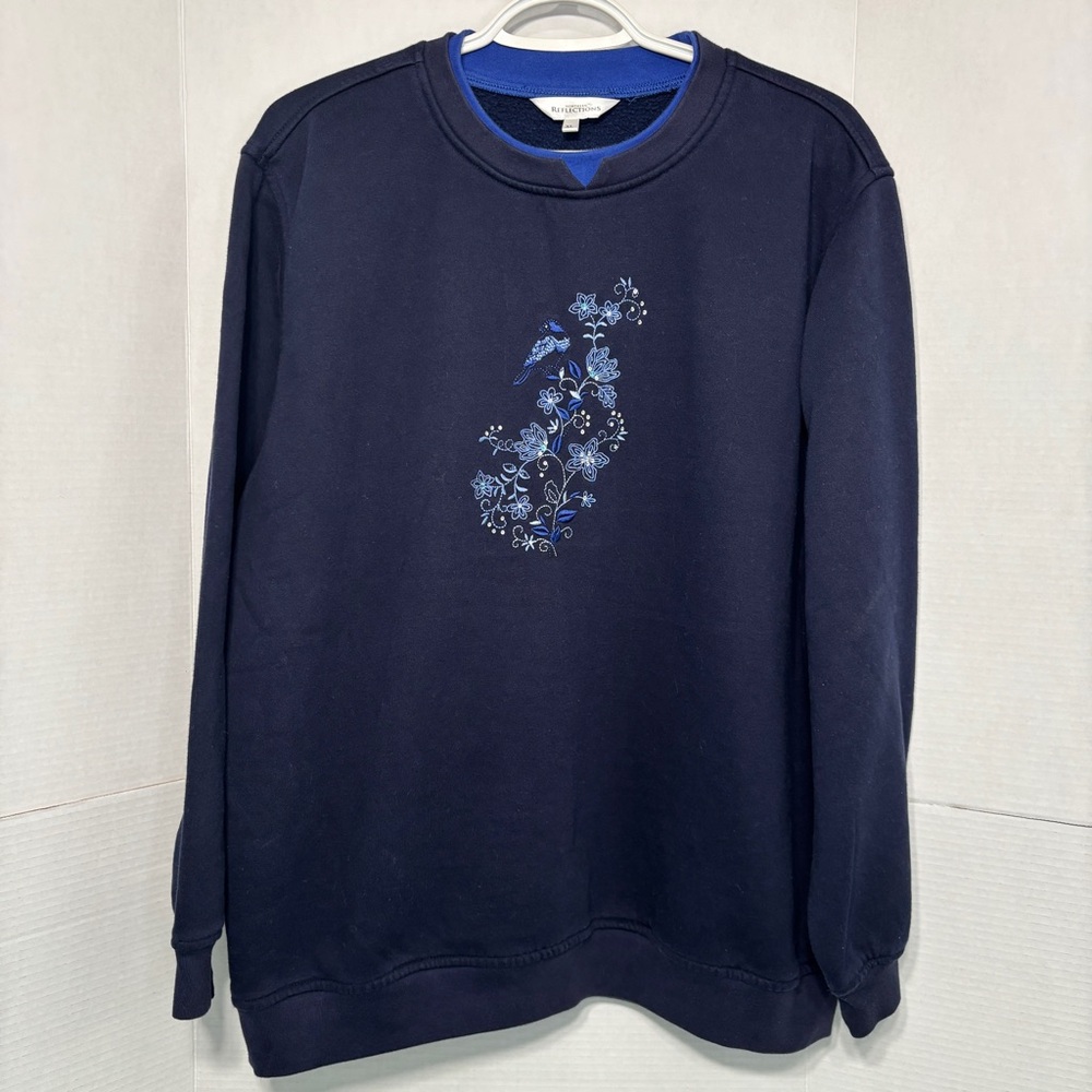 Northern Reflections Crewneck Sweater Floral & Bird Embroidered Grannycore